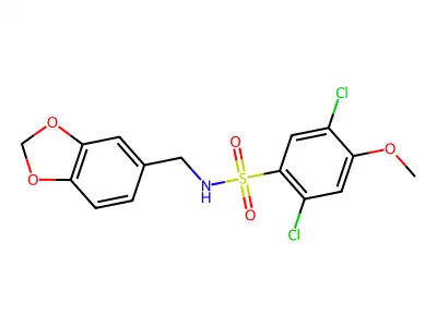 N-(1,3-benzodioxol-5-ylmethyl)-2,5-dichloro-4-methoxybenzenesulfonamide structure