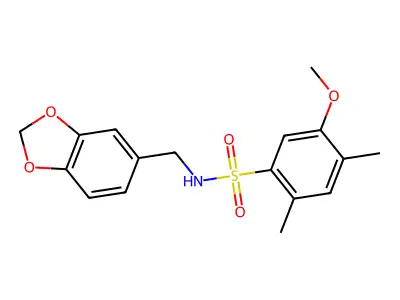 N-[(2H-1,3-benzodioxol-5-yl)methyl]-5-methoxy-2,4-dimethylbenzene-1-sulfonamide structure
