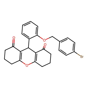 9-[2-[(4-bromophenyl)methoxy]phenyl]-3,4,5,6,7,9-hexahydro-2H-xanthene-1,8-dione structure