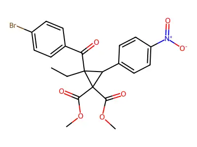 Dimethyl 2-(4-bromobenzoyl)-2-ethyl-3-(4-nitrophenyl)cyclopropane-1,1-dicarboxylate structure