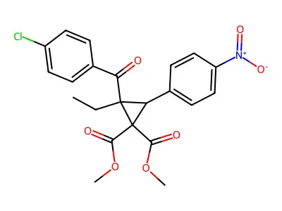 Dimethyl 2-(4-chlorobenzoyl)-2-ethyl-3-(4-nitrophenyl)cyclopropane-1,1-dicarboxylate structure