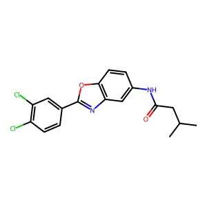 N-[2-(3,4-dichlorophenyl)-1,3-benzoxazol-5-yl]-3-methylbutanamide structure