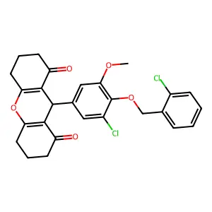 9-[3-chloro-4-[(2-chlorophenyl)methoxy]-5-methoxyphenyl]-3,4,5,6,7,9-hexahydro-2H-xanthene-1,8-dione structure