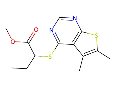 Methyl 2-(5,6-dimethylthieno[2,3-d]pyrimidin-4-yl)sulfanylbutanoate structure