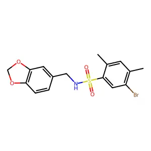 N-(1,3-benzodioxol-5-ylmethyl)-5-bromo-2,4-dimethylbenzenesulfonamide structure