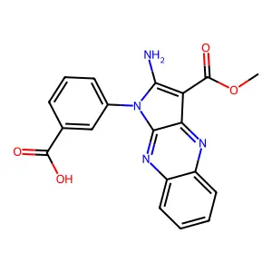 3-[2-amino-3-(methoxycarbonyl)-1H-pyrrolo[2,3-b]quinoxalin-1-yl]benzoic acid structure