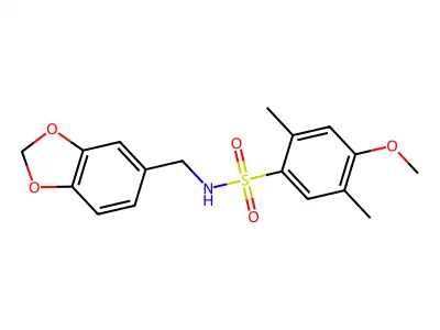 N-(1,3-benzodioxol-5-ylmethyl)-4-methoxy-2,5-dimethylbenzenesulfonamide structure