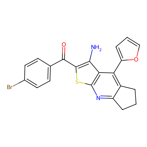 (3-amino-4-(furan-2-yl)-6,7-dihydro-5H-cyclopenta[b]thieno[3,2-e]pyridin-2-yl)(4-bromophenyl)methanone structure