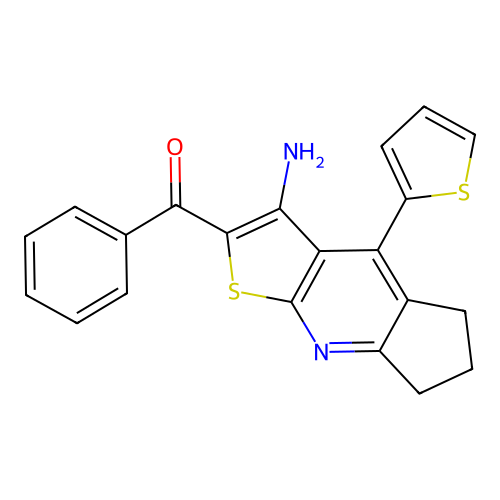 (3-amino-4-(thiophen-2-yl)-6,7-dihydro-5H-cyclopenta[b]thieno[3,2-e]pyridin-2-yl)(phenyl)methanone structure