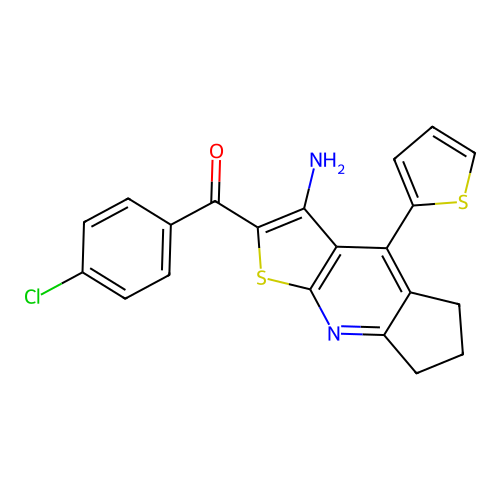 (3-amino-4-(thiophen-2-yl)-6,7-dihydro-5H-cyclopenta[b]thieno[3,2-e]pyridin-2-yl)(4-chlorophenyl)methanone structure