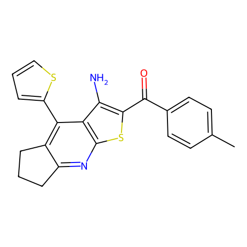 (3-amino-4-(thiophen-2-yl)-6,7-dihydro-5H-cyclopenta[b]thieno[3,2-e]pyridin-2-yl)(p-tolyl)methanone structure