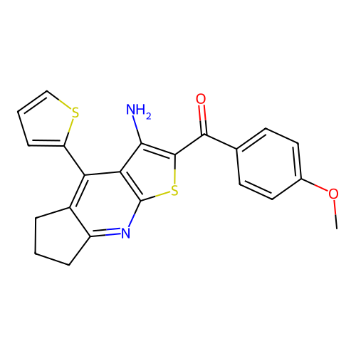 (3-amino-4-(thiophen-2-yl)-6,7-dihydro-5H-cyclopenta[b]thieno[3,2-e]pyridin-2-yl)(4-methoxyphenyl)methanone structure