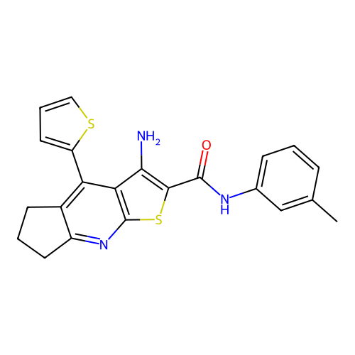3-amino-4-(thiophen-2-yl)-N-(m-tolyl)-6,7-dihydro-5H-cyclopenta[b]thieno[3,2-e]pyridine-2-carboxamide structure