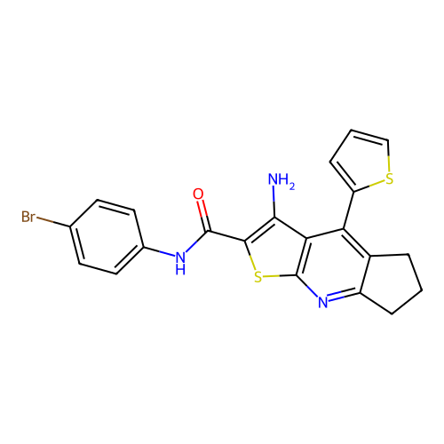 3-amino-N-(4-bromophenyl)-4-(thiophen-2-yl)-6,7-dihydro-5H-cyclopenta[b]thieno[3,2-e]pyridine-2-carboxamide structure