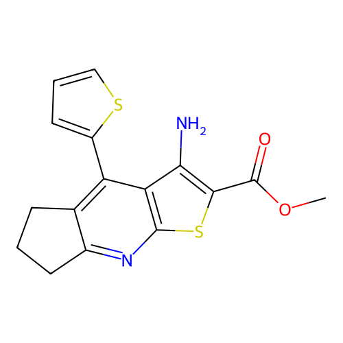 methyl 3-amino-4-(thiophen-2-yl)-6,7-dihydro-5H-cyclopenta[b]thieno[3,2-e]pyridine-2-carboxylate structure