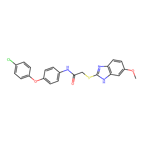 N-(4-(4-chlorophenoxy)phenyl)-2-((5-methoxy-1H-benzo[d]imidazol-2-yl)thio)acetamide structure