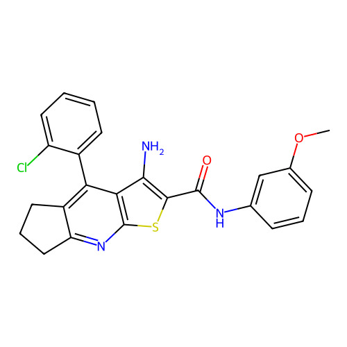 3-amino-4-(2-chlorophenyl)-N-(3-methoxyphenyl)-6,7-dihydro-5H-cyclopenta[b]thieno[3,2-e]pyridine-2-carboxamide structure