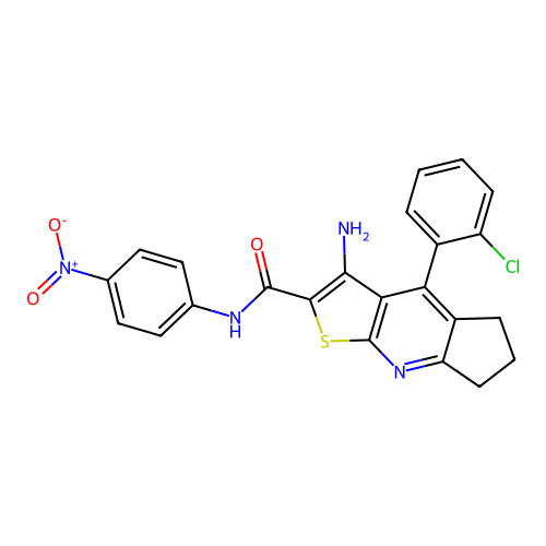 3-amino-4-(2-chlorophenyl)-N-(4-nitrophenyl)-6,7-dihydro-5H-cyclopenta[b]thieno[3,2-e]pyridine-2-carboxamide structure