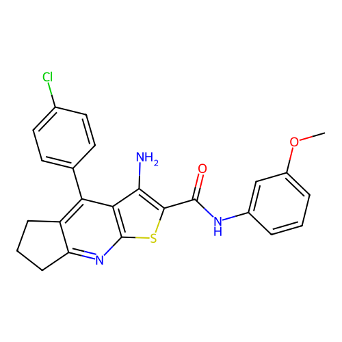 3-amino-4-(4-chlorophenyl)-N-(3-methoxyphenyl)-6,7-dihydro-5H-cyclopenta[b]thieno[3,2-e]pyridine-2-carboxamide structure
