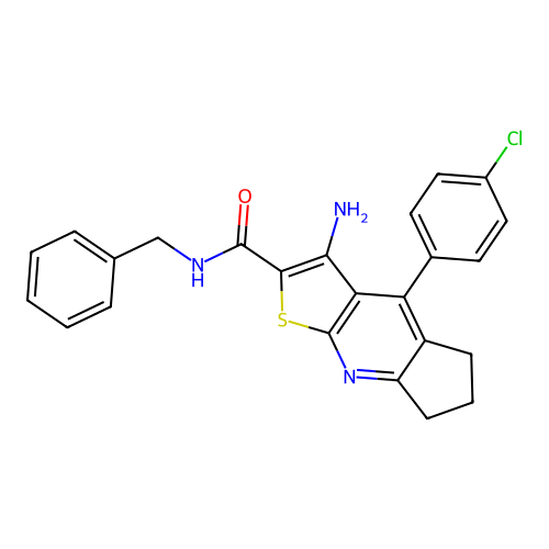 3-amino-N-benzyl-4-(4-chlorophenyl)-6,7-dihydro-5H-cyclopenta[b]thieno[3,2-e]pyridine-2-carboxamide structure