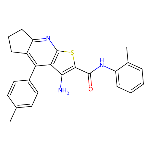 3-amino-N-(2-methylphenyl)-4-(4-methylphenyl)-6,7-dihydro-5H-cyclopenta[b]thieno[3,2-e]pyridine-2-carboxamide structure