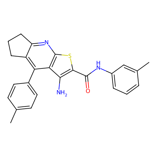 3-amino-N-(3-methylphenyl)-4-(4-methylphenyl)-6,7-dihydro-5H-cyclopenta[b]thieno[3,2-e]pyridine-2-carboxamide structure
