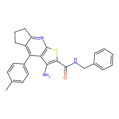 3-amino-N-benzyl-4-(4-methylphenyl)-6,7-dihydro-5H-cyclopenta[b]thieno[3,2-e]pyridine-2-carboxamide structure