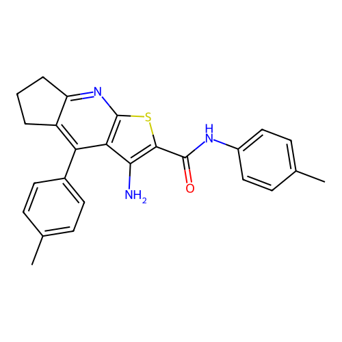 3-amino-N,4-bis(4-methylphenyl)-6,7-dihydro-5H-cyclopenta[b]thieno[3,2-e]pyridine-2-carboxamide structure