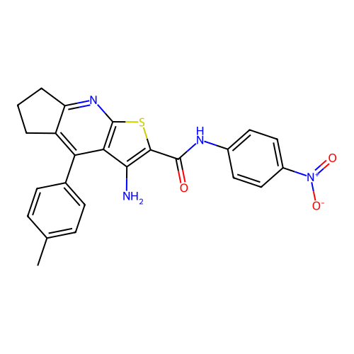 3-amino-4-(4-methylphenyl)-N-(4-nitrophenyl)-6,7-dihydro-5H-cyclopenta[b]thieno[3,2-e]pyridine-2-carboxamide structure