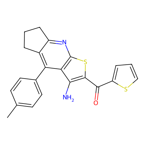 (3-amino-4-(p-tolyl)-6,7-dihydro-5H-cyclopenta[b]thieno[3,2-e]pyridin-2-yl)(thiophen-2-yl)methanone structure