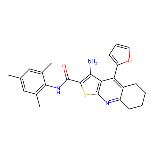 3-amino-4-(furan-2-yl)-N-(2,4,6-trimethylphenyl)-5,6,7,8-tetrahydrothieno[2,3-b]quinoline-2-carboxamide structure