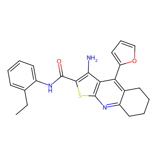 3-amino-N-(2-ethylphenyl)-4-(furan-2-yl)-5,6,7,8-tetrahydrothieno[2,3-b]quinoline-2-carboxamide structure