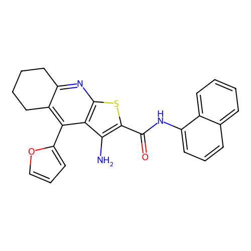 3-amino-4-(furan-2-yl)-N-(naphthalen-1-yl)-5,6,7,8-tetrahydrothieno[2,3-b]quinoline-2-carboxamide structure