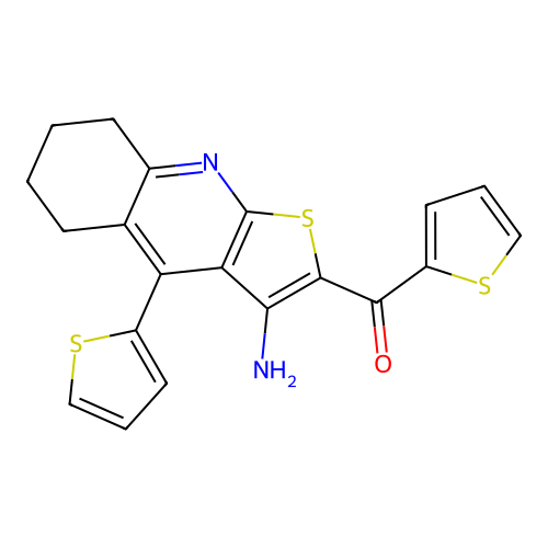 (3-amino-4-(thiophen-2-yl)-5,6,7,8-tetrahydrothieno[2,3-b]quinolin-2-yl)(thiophen-2-yl)methanone structure