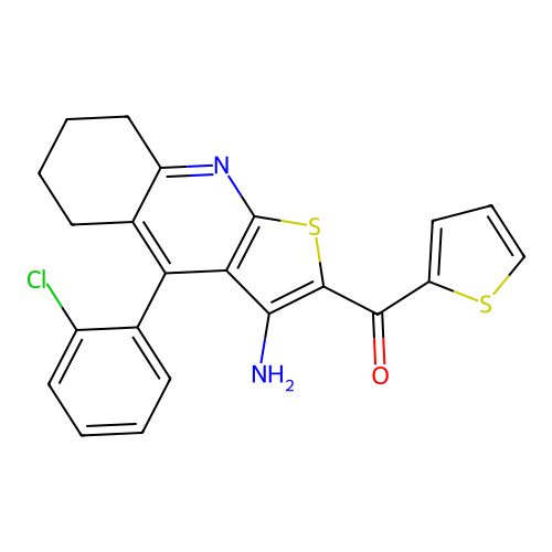 (3-amino-4-(2-chlorophenyl)-5,6,7,8-tetrahydrothieno[2,3-b]quinolin-2-yl)(thiophen-2-yl)methanone structure