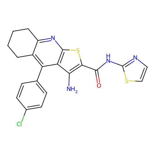 3-amino-4-(4-chlorophenyl)-N-(1,3-thiazol-2-yl)-5,6,7,8-tetrahydrothieno[2,3-b]quinoline-2-carboxamide structure
