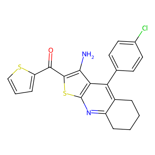 (3-amino-4-(4-chlorophenyl)-5,6,7,8-tetrahydrothieno[2,3-b]quinolin-2-yl)(thiophen-2-yl)methanone structure