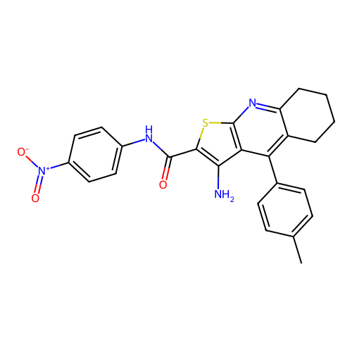 3-amino-4-(4-methylphenyl)-N-(4-nitrophenyl)-5,6,7,8-tetrahydrothieno[2,3-b]quinoline-2-carboxamide structure