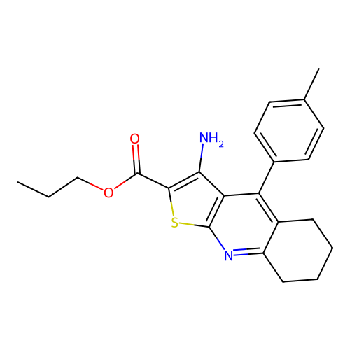 propyl 3-amino-4-(4-methylphenyl)-5,6,7,8-tetrahydrothieno[2,3-b]quinoline-2-carboxylate structure