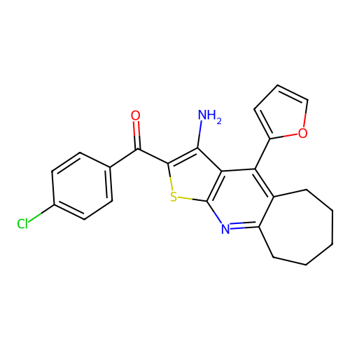 (3-amino-4-(furan-2-yl)-6,7,8,9-tetrahydro-5H-cyclohepta[b]thieno[3,2-e]pyridin-2-yl)(4-chlorophenyl)methanone structure