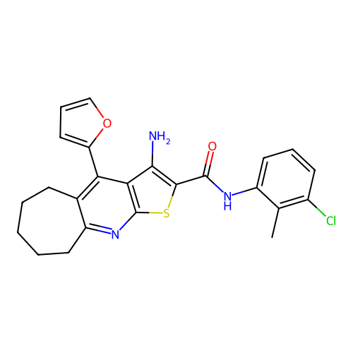 3-amino-N-(3-chloro-2-methylphenyl)-4-(furan-2-yl)-6,7,8,9-tetrahydro-5H-cyclohepta[b]thieno[3,2-e]pyridine-2-carboxamide structure