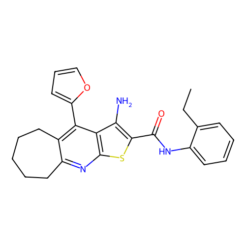 3-amino-N-(2-ethylphenyl)-4-(furan-2-yl)-6,7,8,9-tetrahydro-5H-cyclohepta[b]thieno[3,2-e]pyridine-2-carboxamide structure