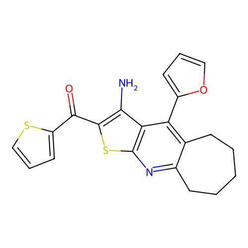 (3-amino-4-(furan-2-yl)-6,7,8,9-tetrahydro-5H-cyclohepta[b]thieno[3,2-e]pyridin-2-yl)(thiophen-2-yl)methanone structure