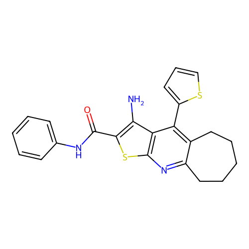 3-amino-N-phenyl-4-(thiophen-2-yl)-6,7,8,9-tetrahydro-5H-cyclohepta[b]thieno[3,2-e]pyridine-2-carboxamide structure