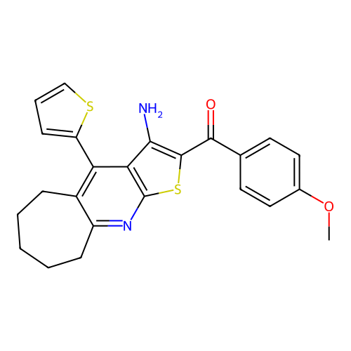 (3-amino-4-(thiophen-2-yl)-6,7,8,9-tetrahydro-5H-cyclohepta[b]thieno[3,2-e]pyridin-2-yl)(4-methoxyphenyl)methanone structure