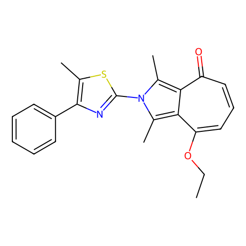 8-ethoxy-1,3-dimethyl-2-(5-methyl-4-phenylthiazol-2-yl)cyclohepta[c]pyrrol-4(2H)-one structure
