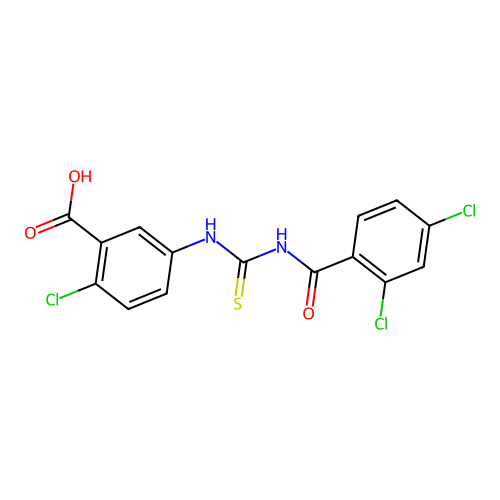 2-Chloro-5-({[(2,4-dichlorobenzoyl)amino]carbonothioyl}amino)benzoic acid structure