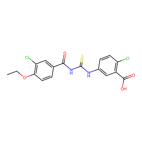 2-Chloro-5-({[(3-chloro-4-ethoxybenzoyl)amino]carbonothioyl}amino)benzoic acid structure