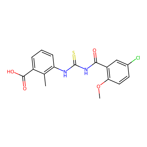 3-({[(5-Chloro-2-methoxybenzoyl)amino]carbonothioyl}amino)-2-methylbenzoic acid structure