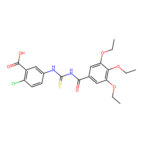 2-Chloro-5-({[(3,4,5-triethoxyphenyl)carbonyl]carbamothioyl}amino)benzoic acid structure